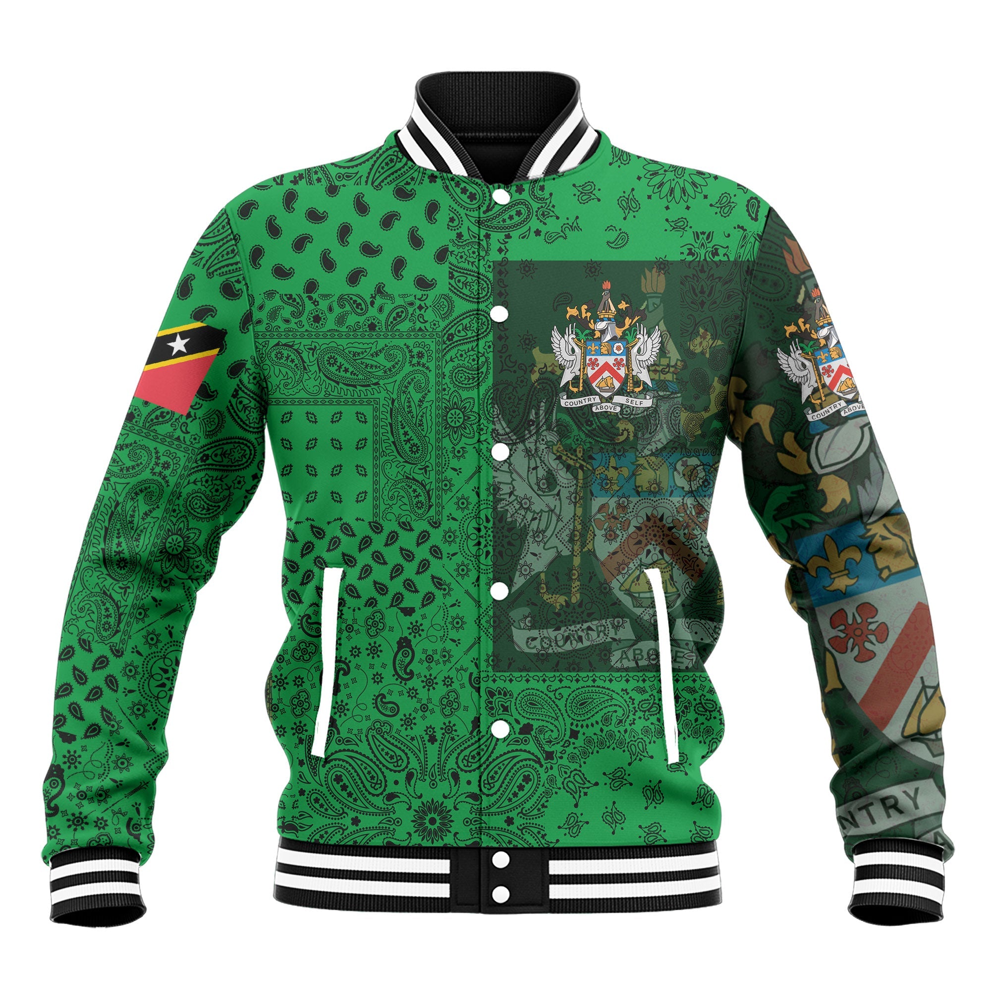 Saint Kitts And Nevis Baseball Jacket Paisley Flag And Skull Style 2