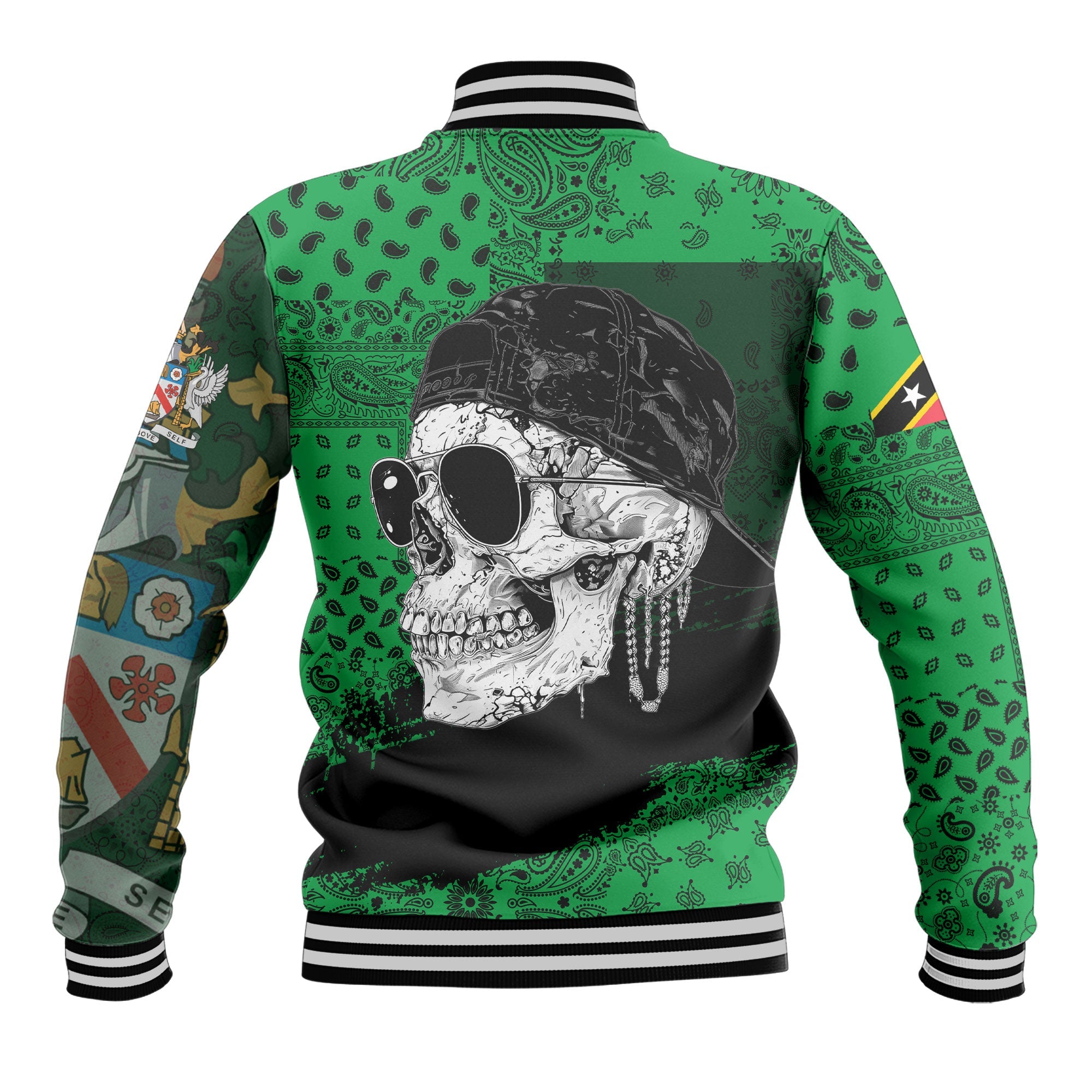 Saint Kitts And Nevis Baseball Jacket Paisley Flag And Skull Style 3