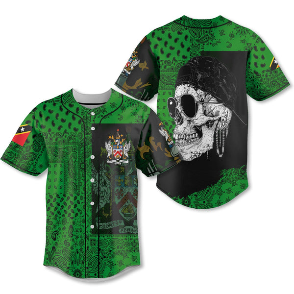 Saint Kitts And Nevis Baseball Jersey Paisley Flag And Skull Style 1