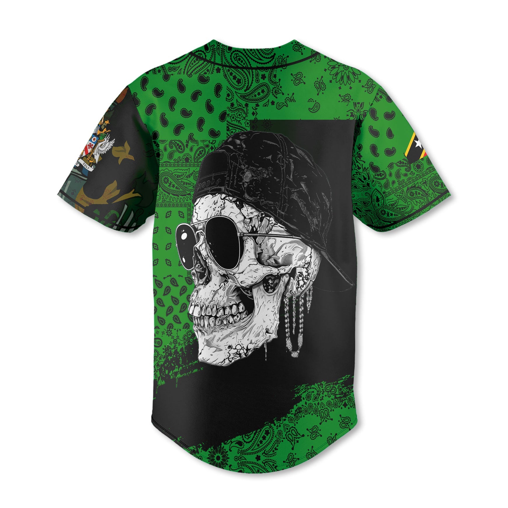 Saint Kitts And Nevis Baseball Jersey Paisley Flag And Skull Style 3