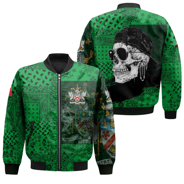 Saint Kitts And Nevis Bomber Jacket Paisley Flag And Skull Style 1