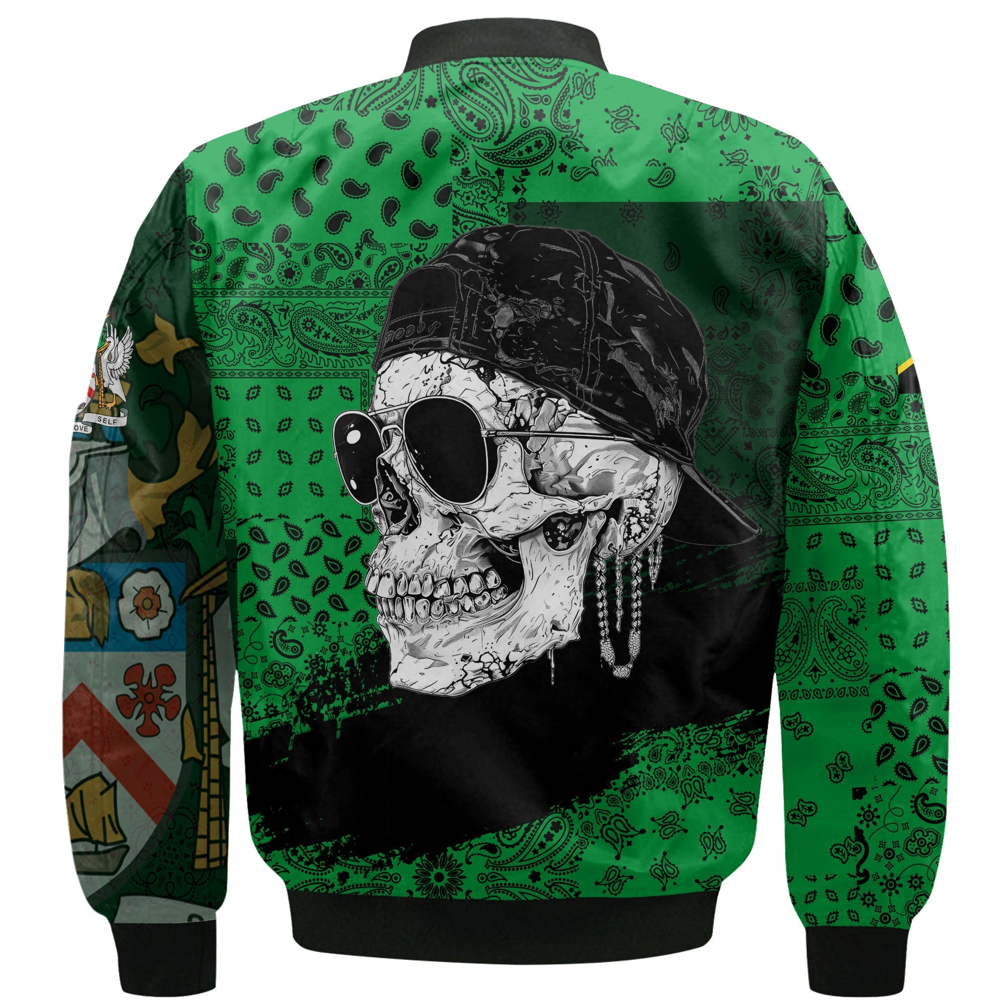 Saint Kitts And Nevis Bomber Jacket Paisley Flag And Skull Style 3