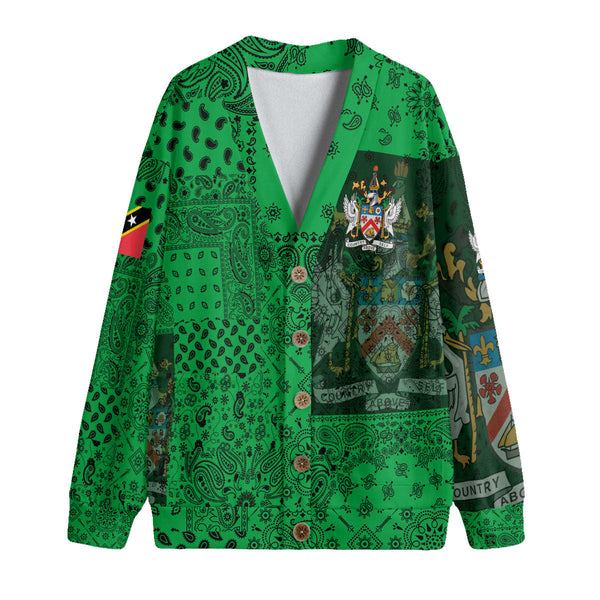 Saint Kitts And Nevis Fleece Cardigan Paisley Flag And Skull Style 1