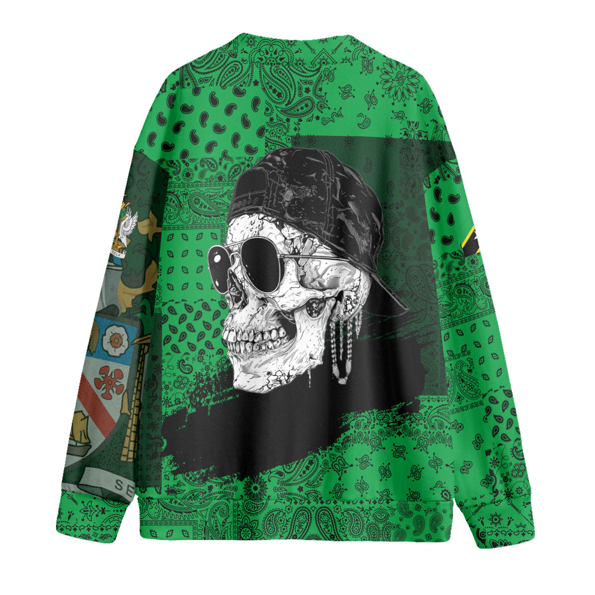 Saint Kitts And Nevis Fleece Cardigan Paisley Flag And Skull Style 2