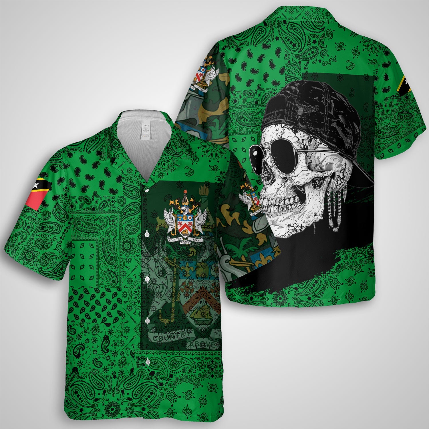 Saint Kitts And Nevis Hawaiian Shirt Paisley Flag And Skull Style 1