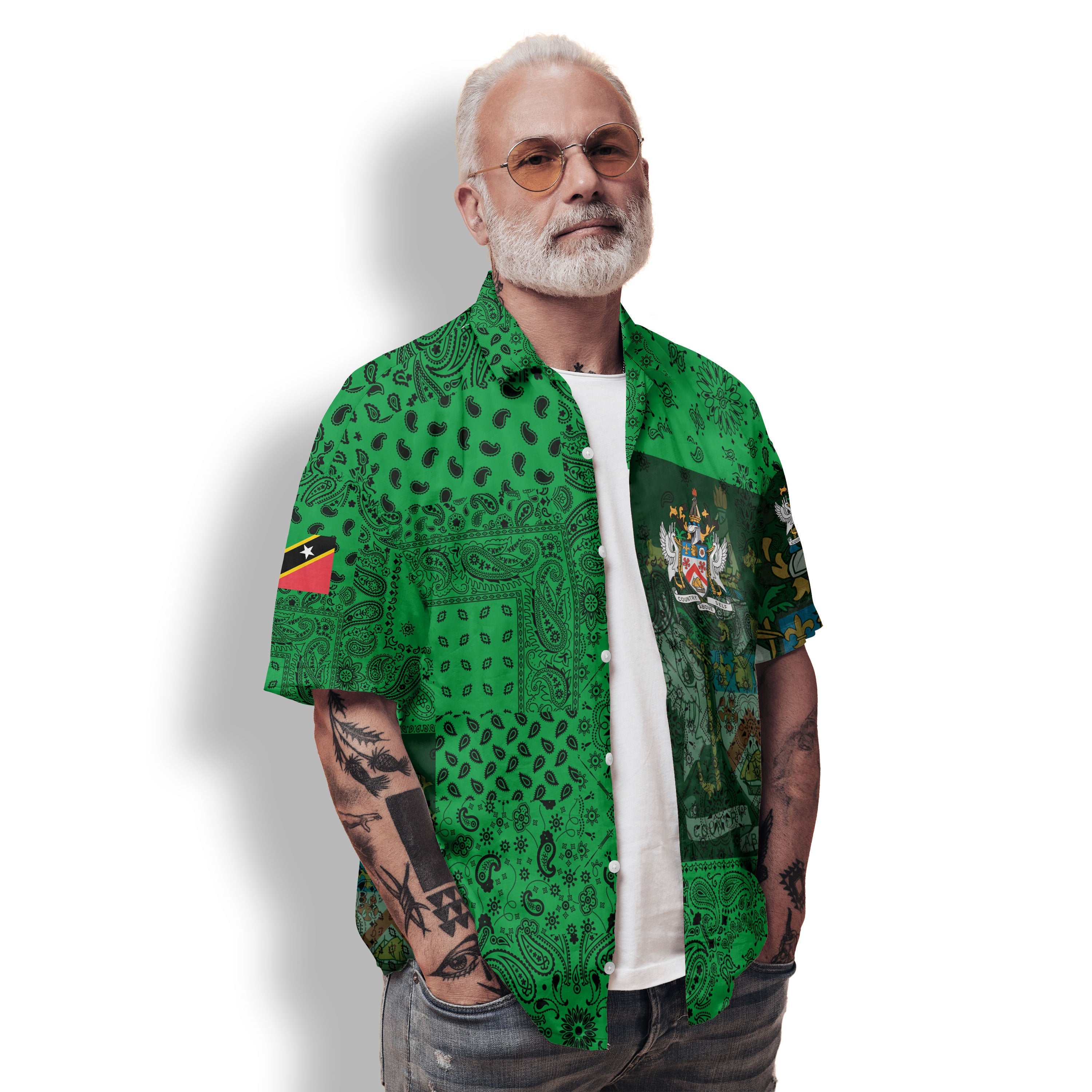 Saint Kitts And Nevis Hawaiian Shirt Paisley Flag And Skull Style 2