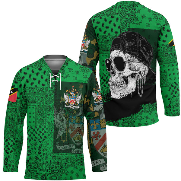 Saint Kitts And Nevis Hockey Jersey Paisley Flag And Skull Style 1