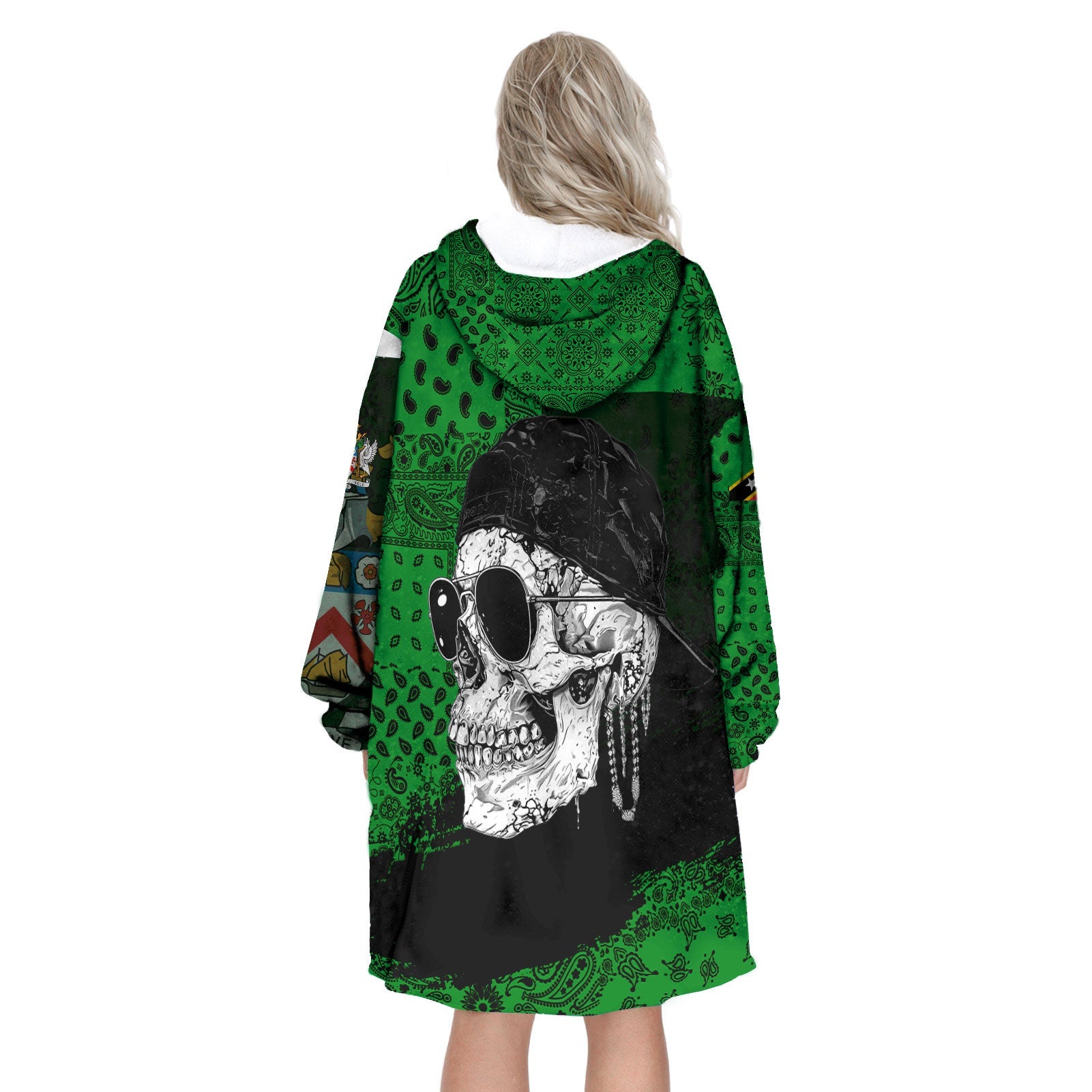 Saint Kitts And Nevis Hoodie Blanket Paisley Flag And Skull Style 3