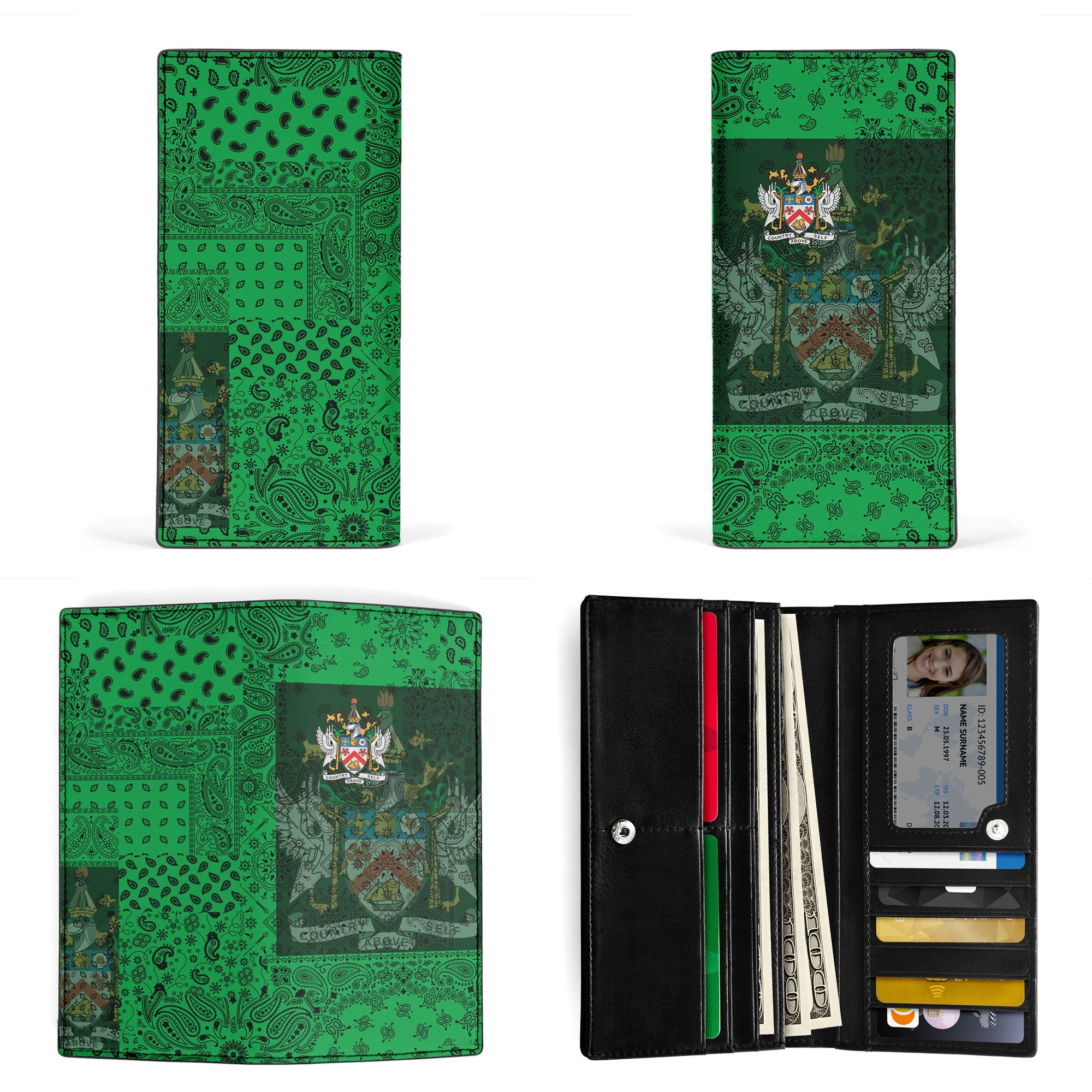 Saint Kitts And Nevis Leather Wallet Paisley Flag And Skull Style 3