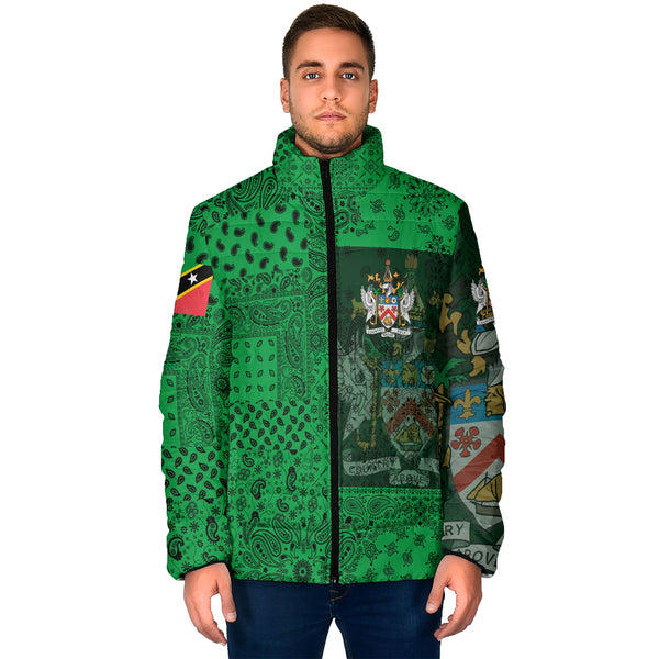 Saint Kitts And Nevis Men Padded Jacket Paisley Flag And Skull Style 1