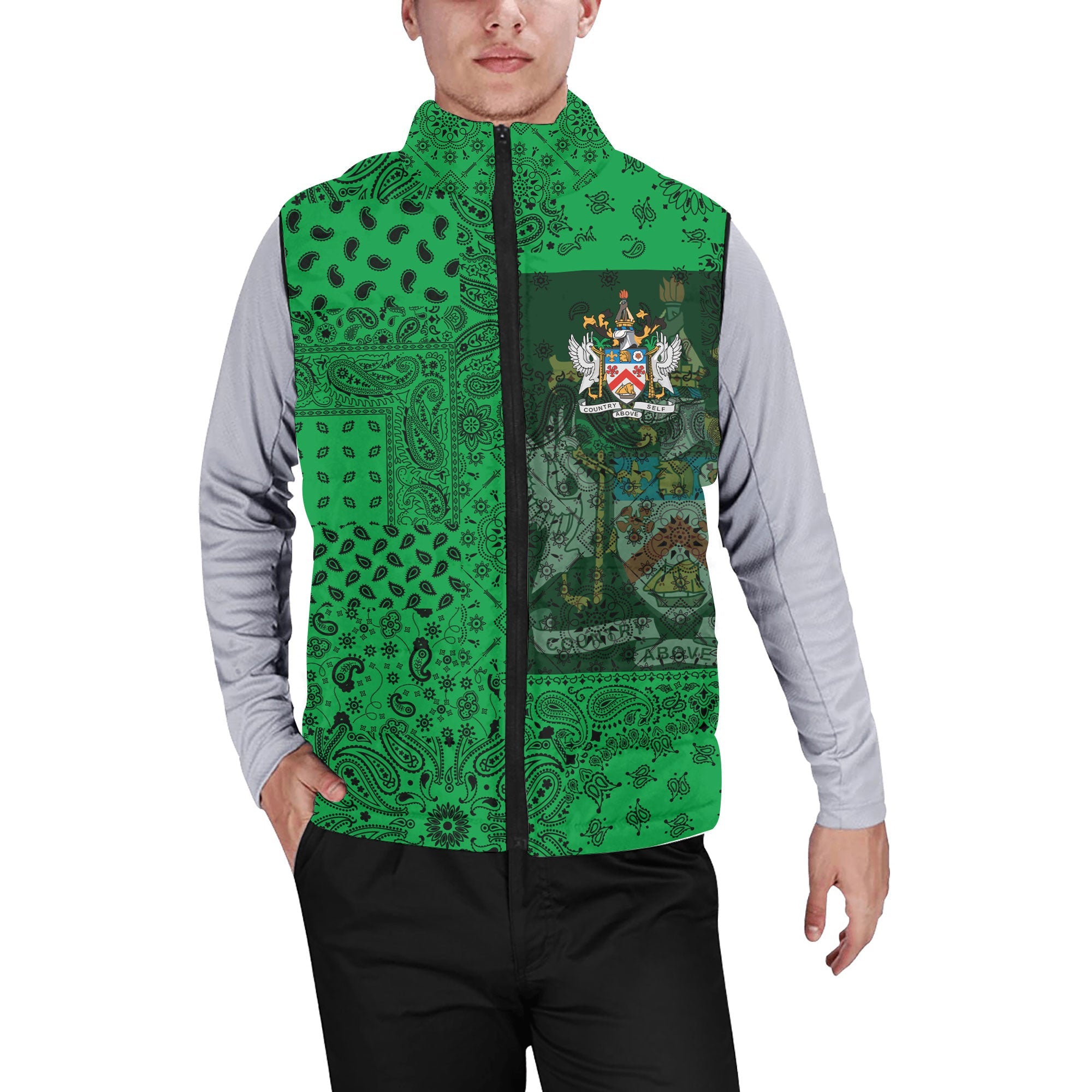 Saint Kitts And Nevis Men Padded Jacket Vest Paisley Flag And Skull Style 1