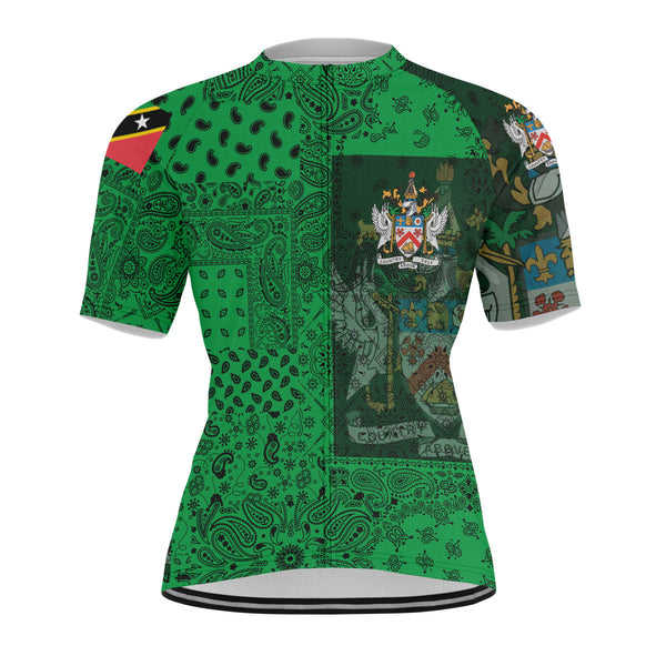 Saint Kitts And Nevis Men Cycling Jersey Paisley Flag And Skull Style 1