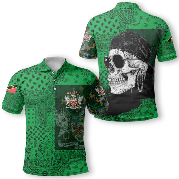 Saint Kitts And Nevis Polo Shirt Paisley Flag And Skull Style 1