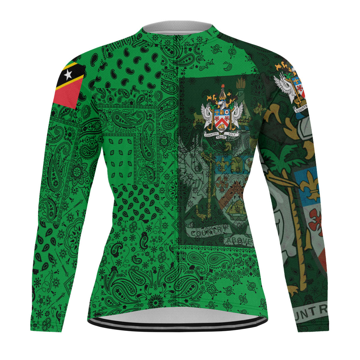 Saint Kitts And Nevis Raglan Men Cycling Jersey Long Sleeve Paisley Flag And Skull Style 1