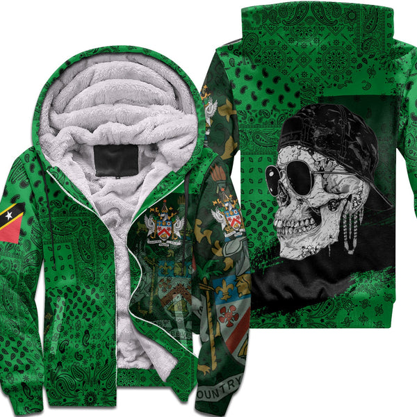 Saint Kitts And Nevis Sherpa Hoodie Paisley Flag And Skull Style 1