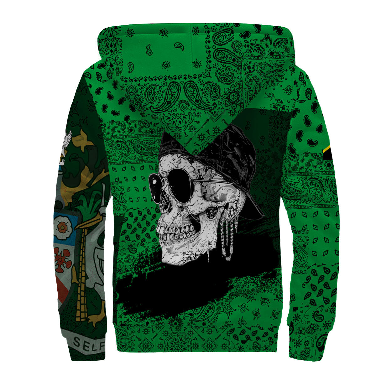 Saint Kitts And Nevis Sherpa Hoodie Paisley Flag And Skull Style 2