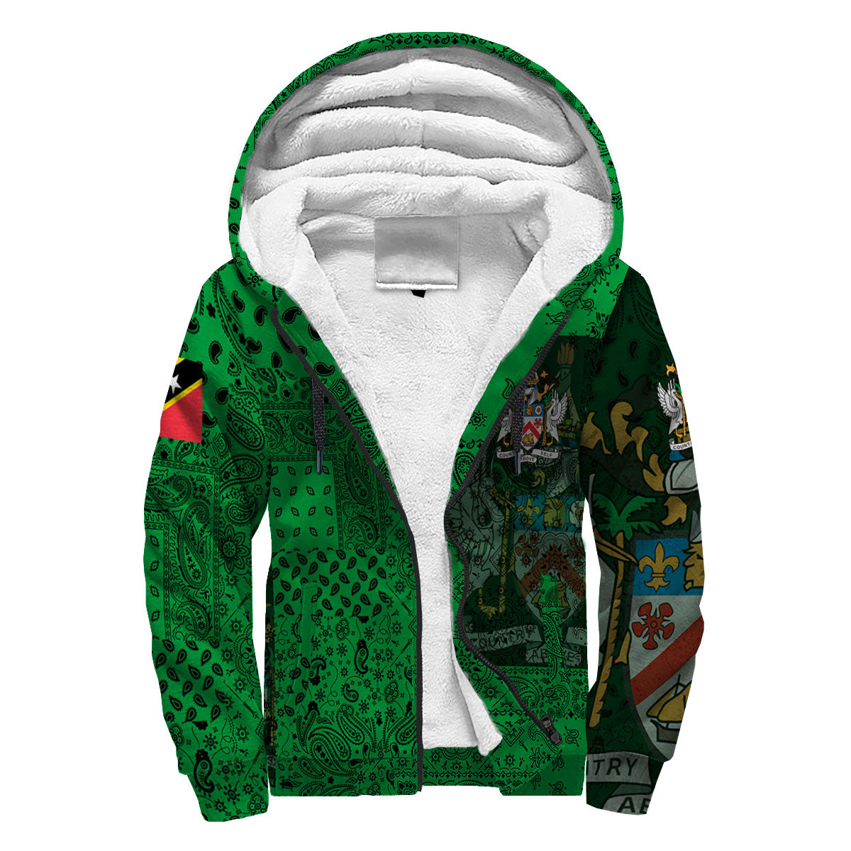 Saint Kitts And Nevis Sherpa Hoodie Paisley Flag And Skull Style 3