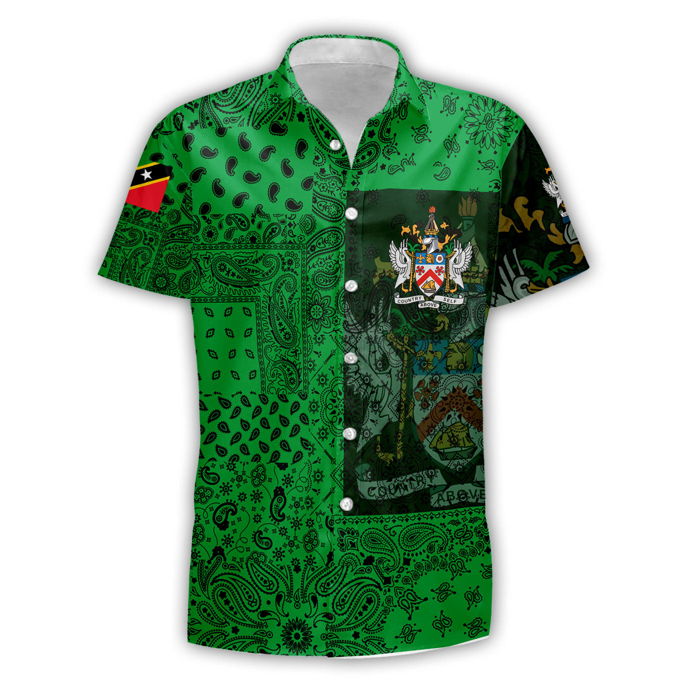 Saint Kitts And Nevis Short Sleeve Shirt Paisley Flag And Skull Style 1