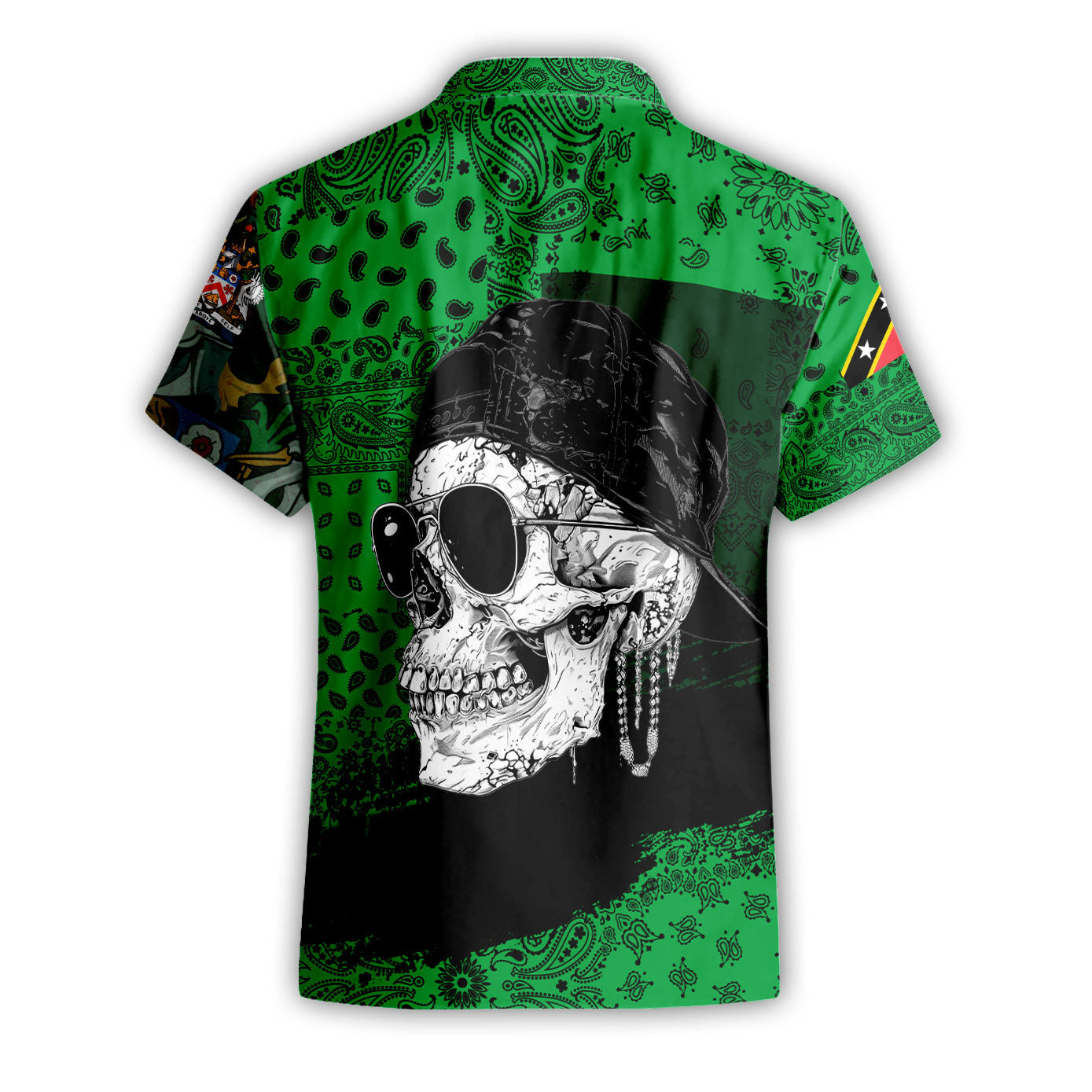 Saint Kitts And Nevis Short Sleeve Shirt Paisley Flag And Skull Style 2