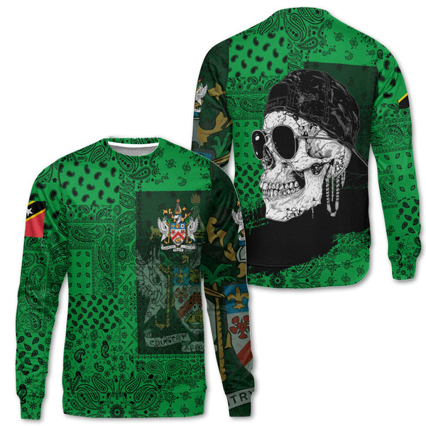 Saint Kitts And Nevis Sweatshirt Paisley Flag And Skull Style 1