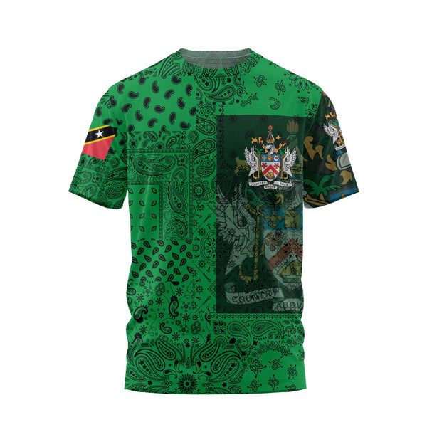 Saint Kitts And Nevis T Shirt Paisley Flag And Skull Style 1