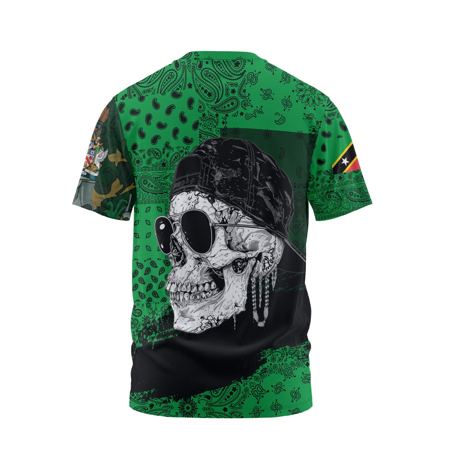 Saint Kitts And Nevis T Shirt Paisley Flag And Skull Style 2