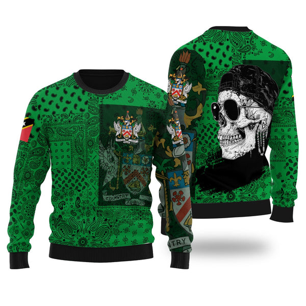 Saint Kitts And Nevis Ugly Sweater Paisley Flag And Skull Style 1