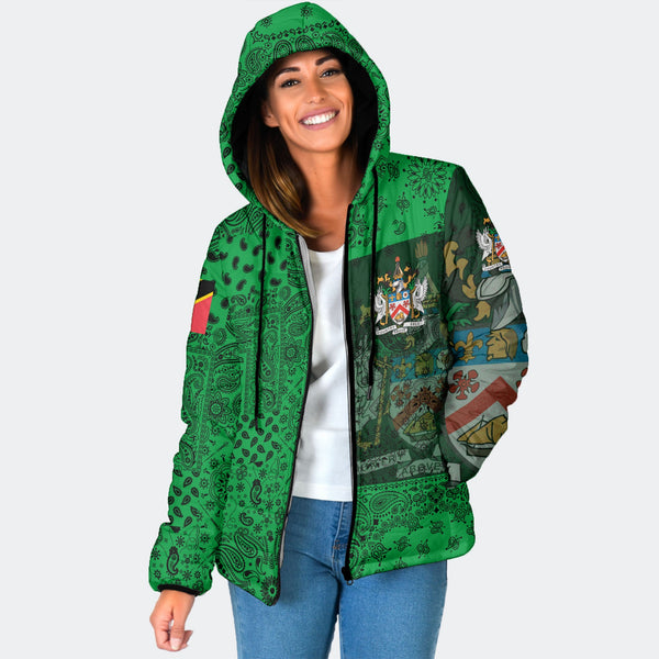 Saint Kitts And Nevis Women Hooded Padded Jacket Paisley Flag And Skull Style 1