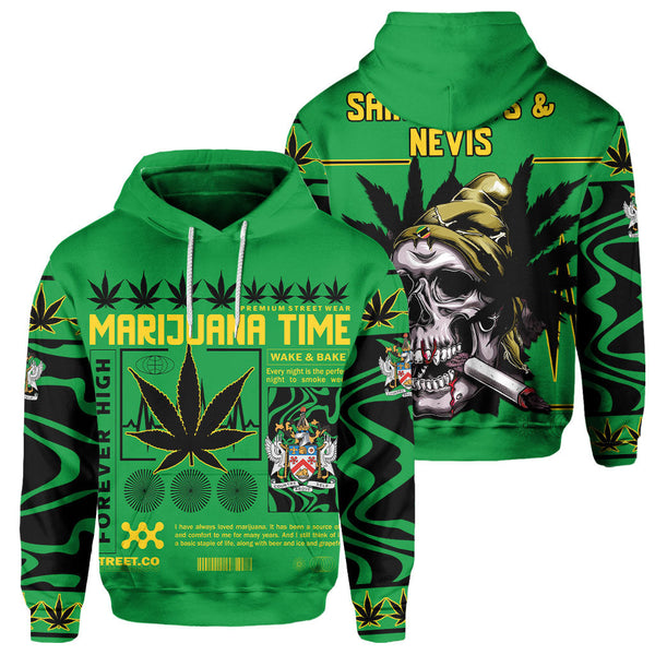 Saint Kitts and Nevis Hoodie Flag & Coat Of Arms Marijuanas Style