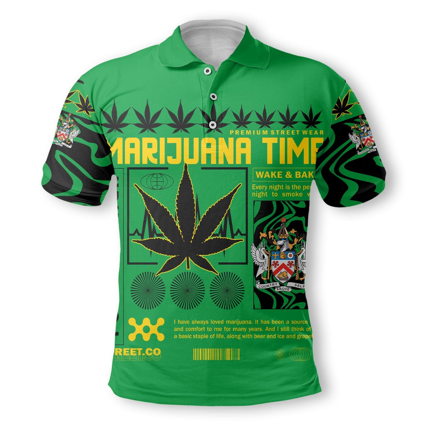 Saint Kitts and Nevis Polo Shirt Flag & Coat Of Arms Marijuanas Style