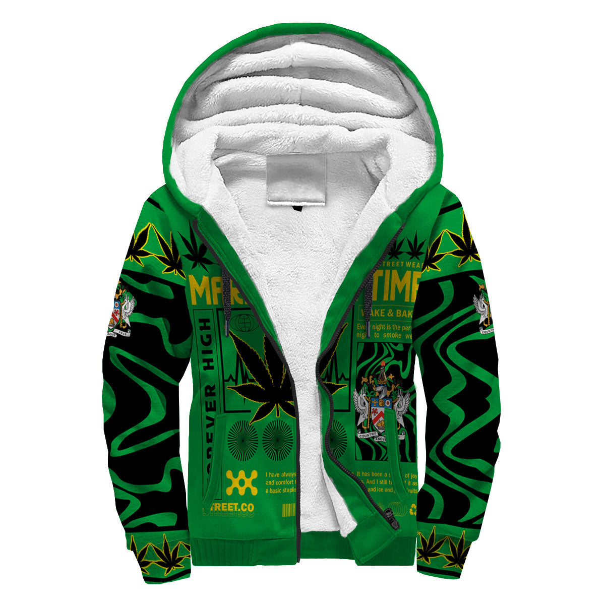 Saint Kitts and Nevis Sherpa Hoodie Flag & Coat Of Arms Marijuanas Style