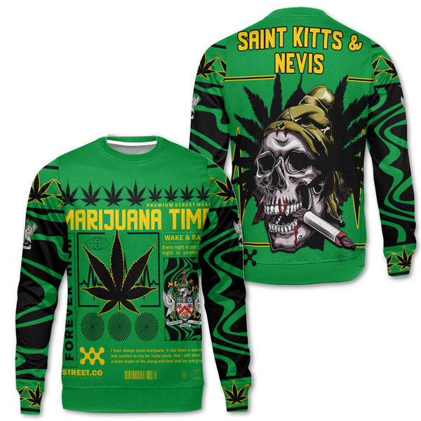 Saint Kitts and Nevis Sweatshirt Flag & Coat Of Arms Marijuanas Style