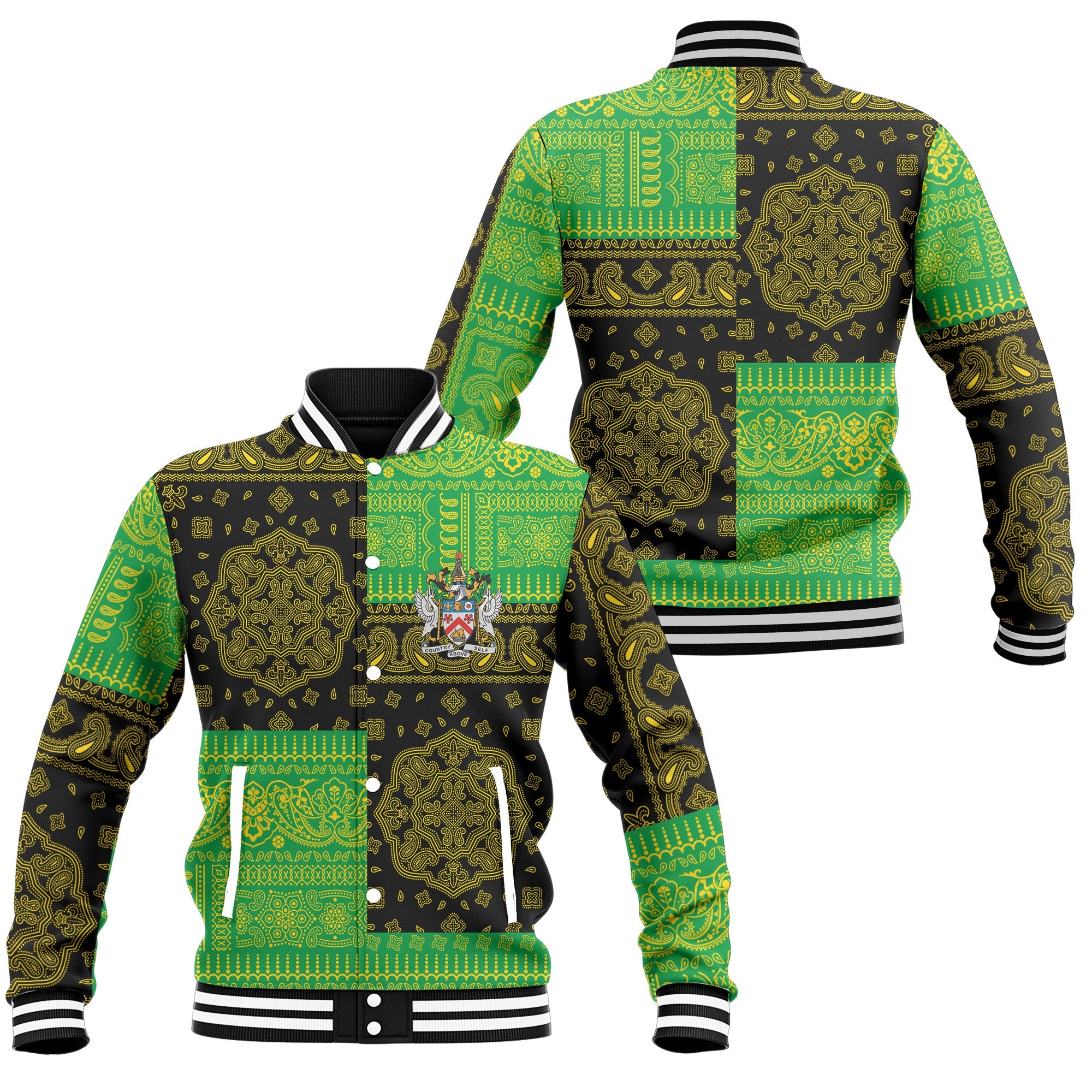 Saint Kitts And Nevis Baseball Jacket Flag And Paisley Basic Style 1