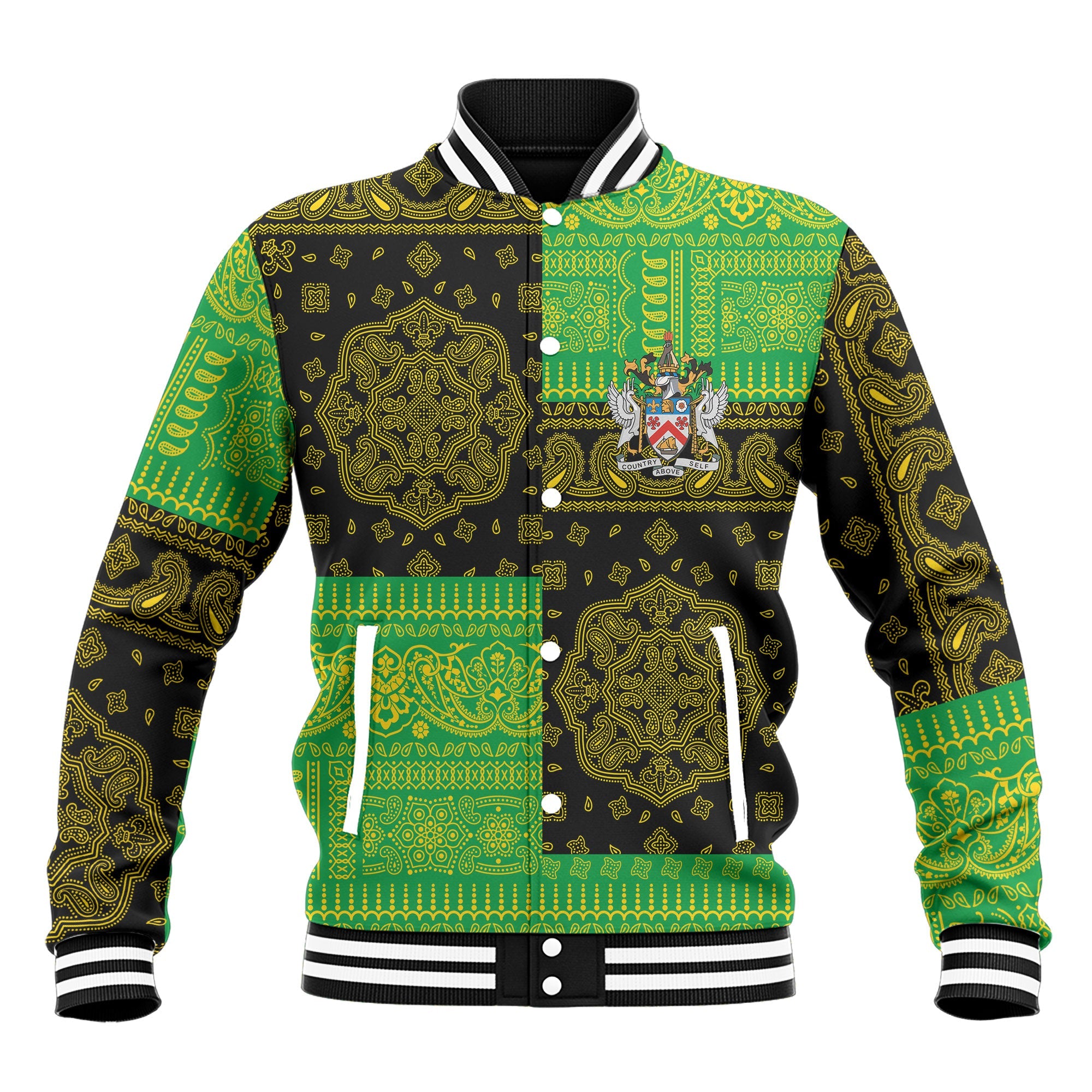 Saint Kitts And Nevis Baseball Jacket Flag And Paisley Basic Style 2