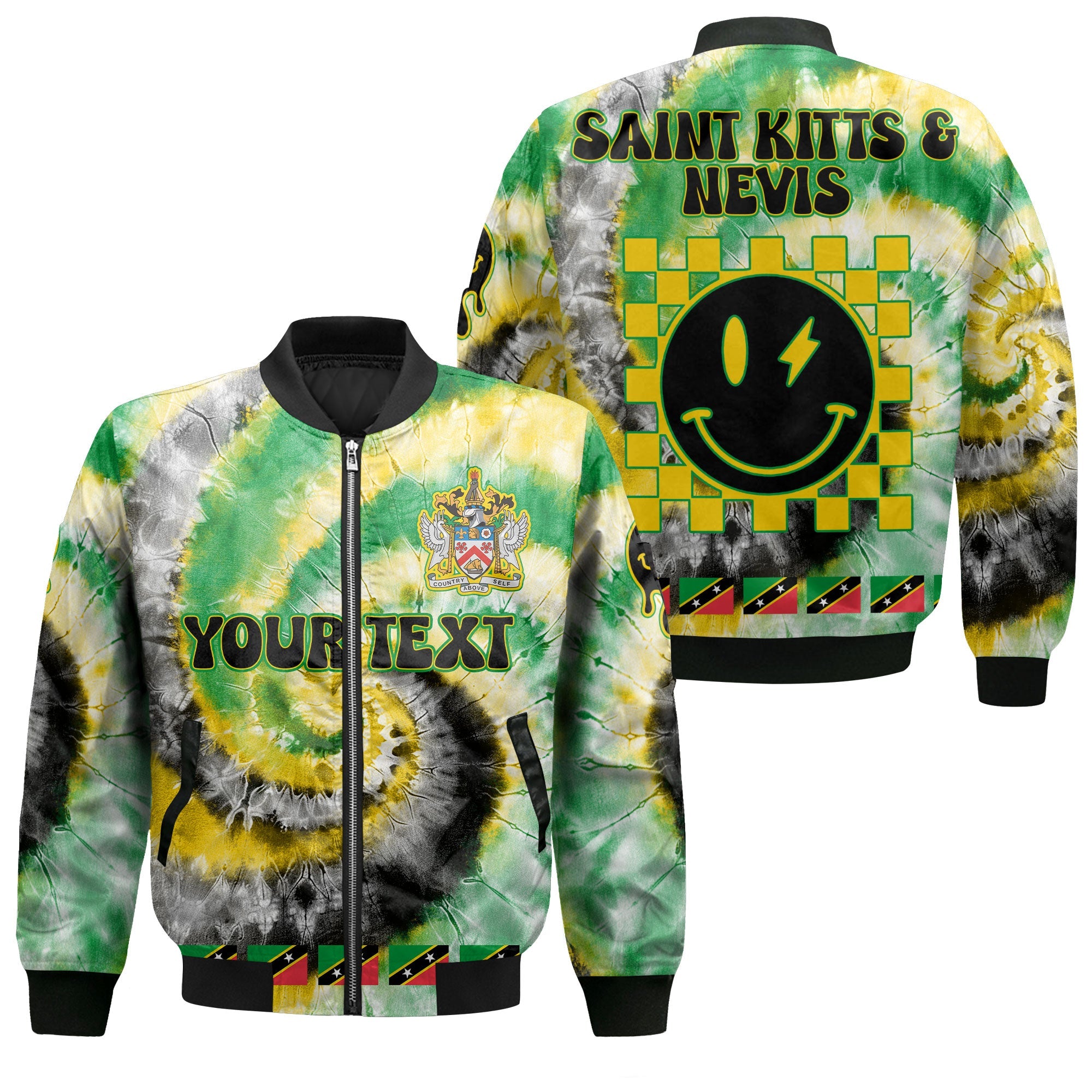 Saint Kitts And Nevis Bomber Jacket Custom Tie Dye Style 1