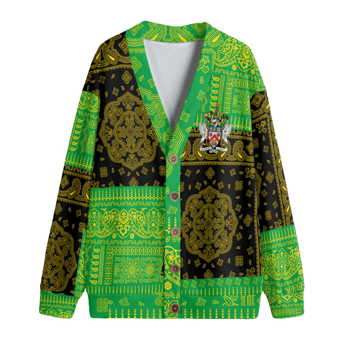 Saint Kitts And Nevis Fleece Cardigan Flag And Paisley Basic Style 1