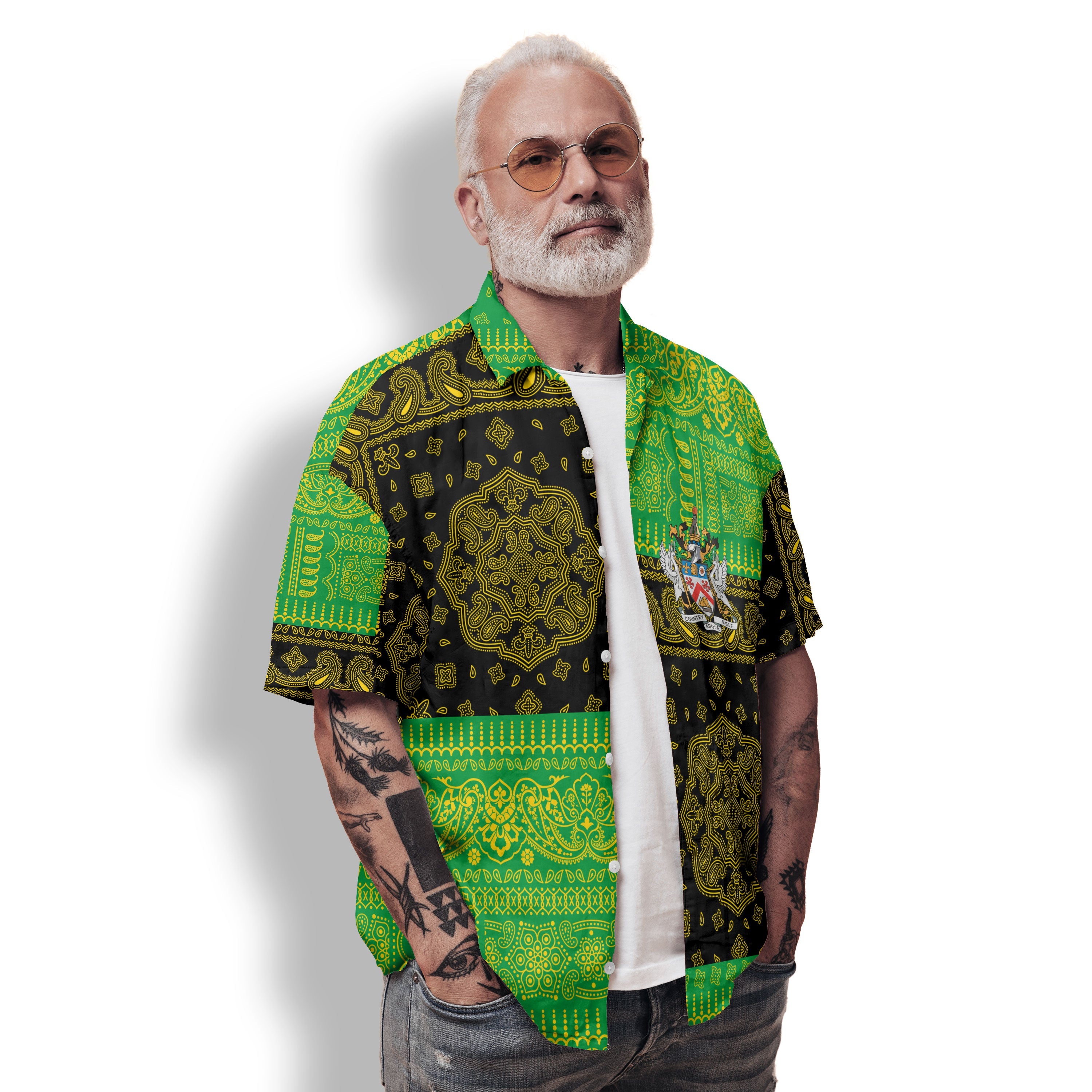 Saint Kitts And Nevis Hawaiian Shirt Flag And Paisley Basic Style 2