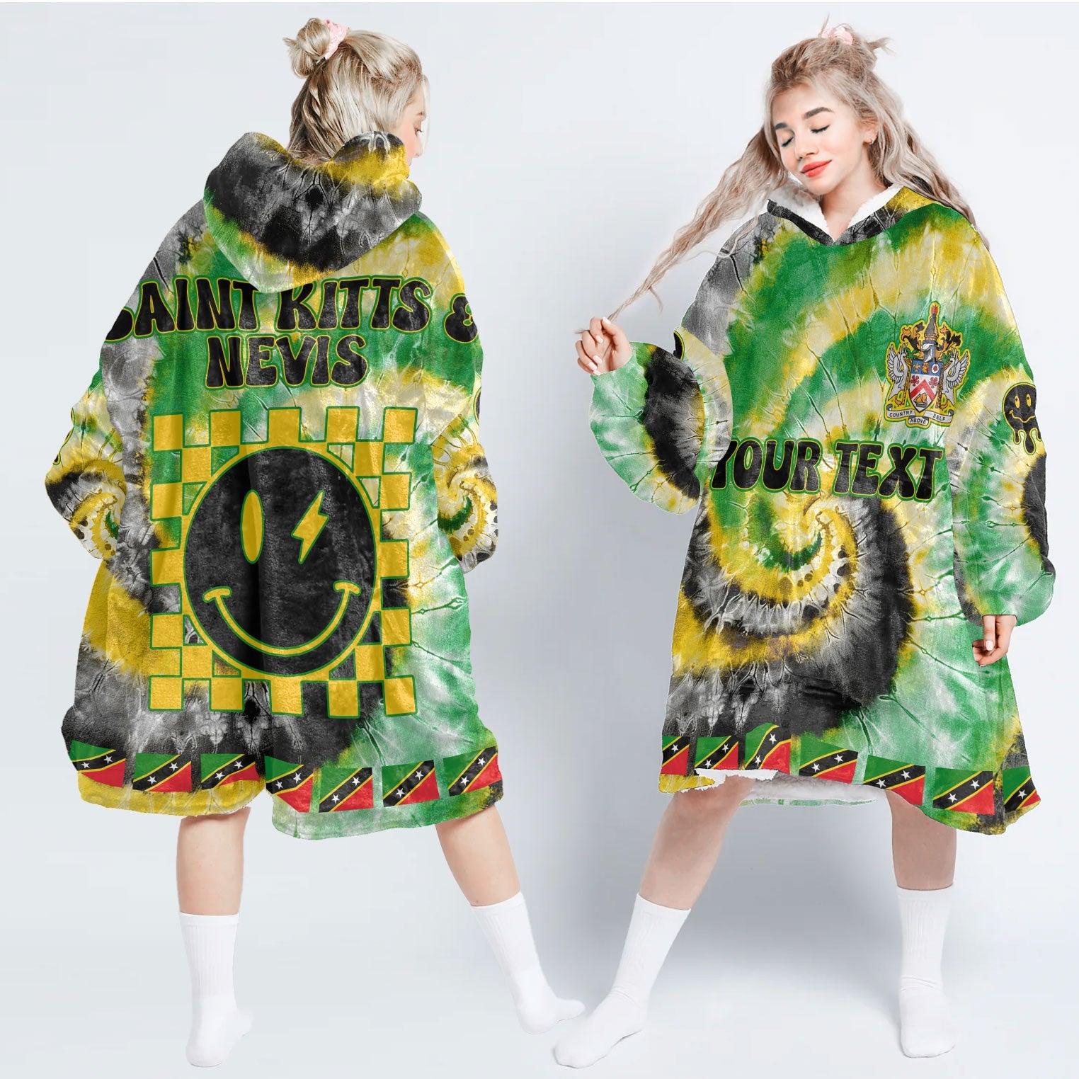 Saint Kitts And Nevis Hoodie Blanket Custom Tie Dye Style 1