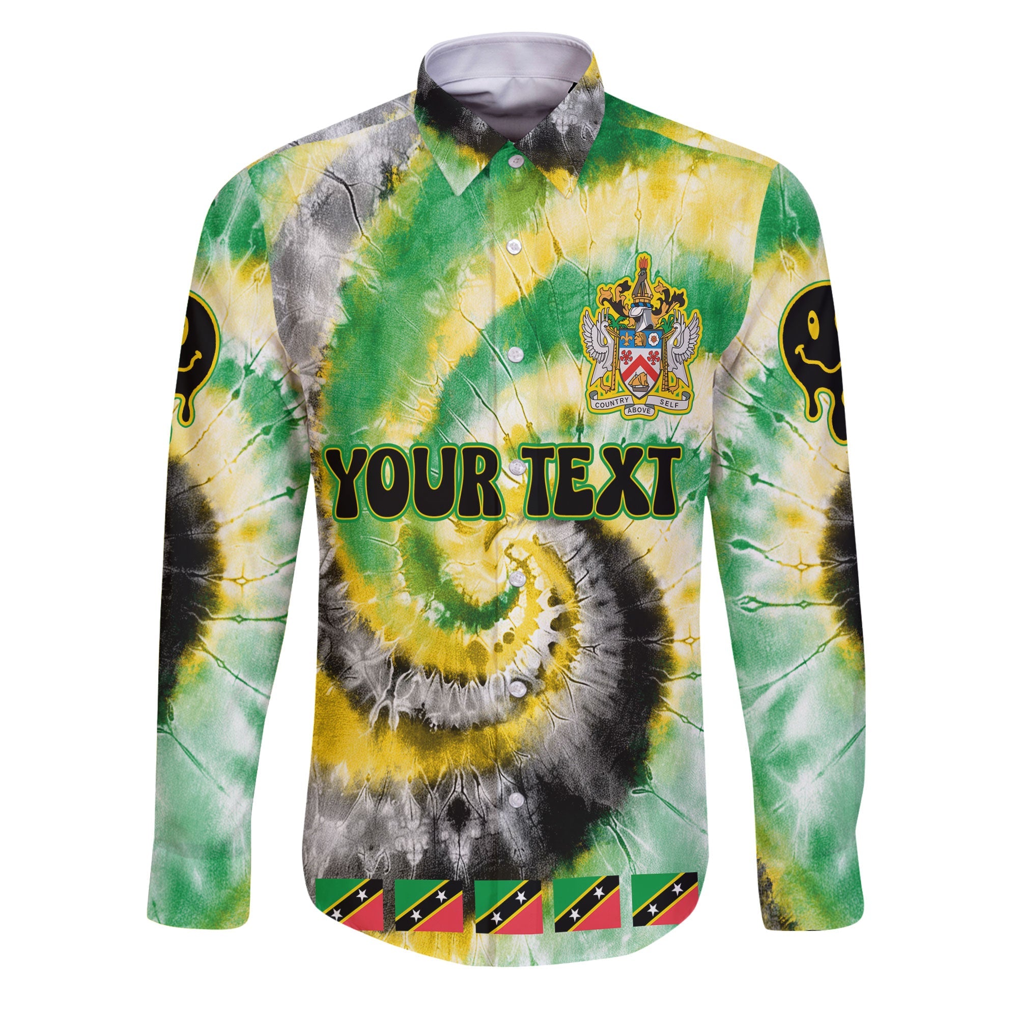 Saint Kitts And Nevis Long Sleeve Button Shirt Custom Tie Dye Style 1