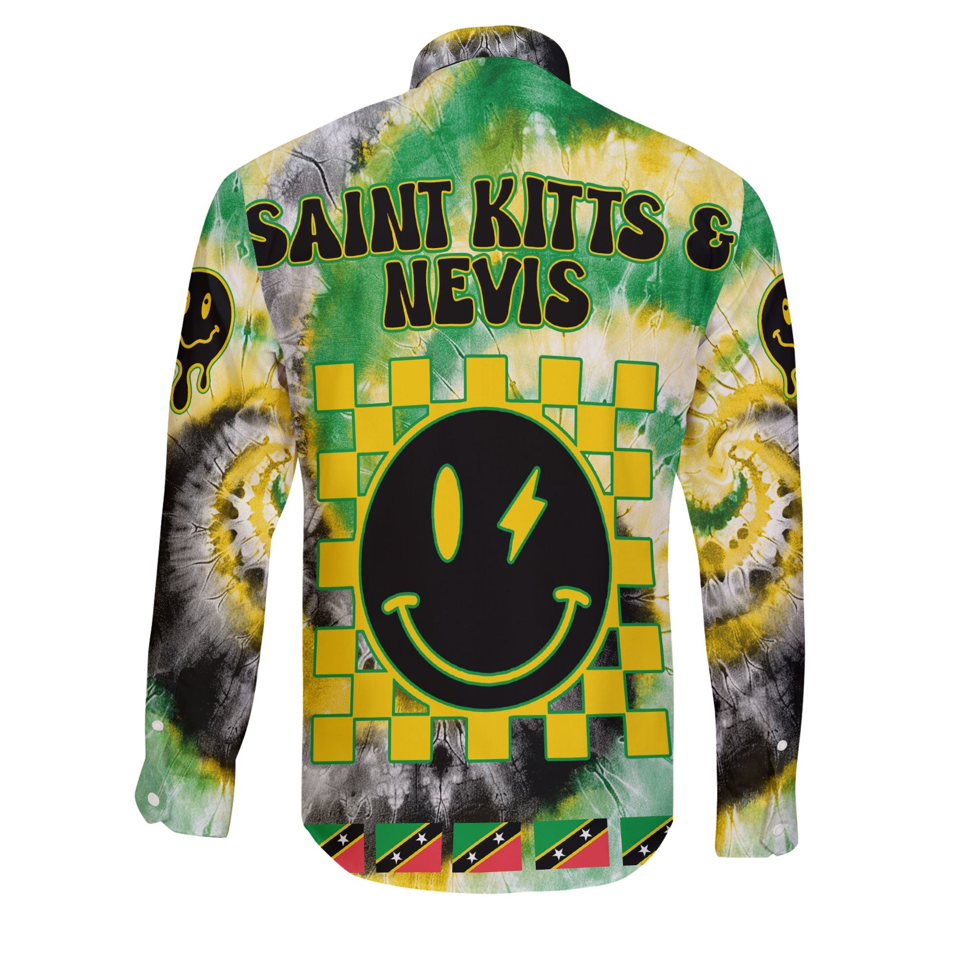 Saint Kitts And Nevis Long Sleeve Button Shirt Custom Tie Dye Style 2