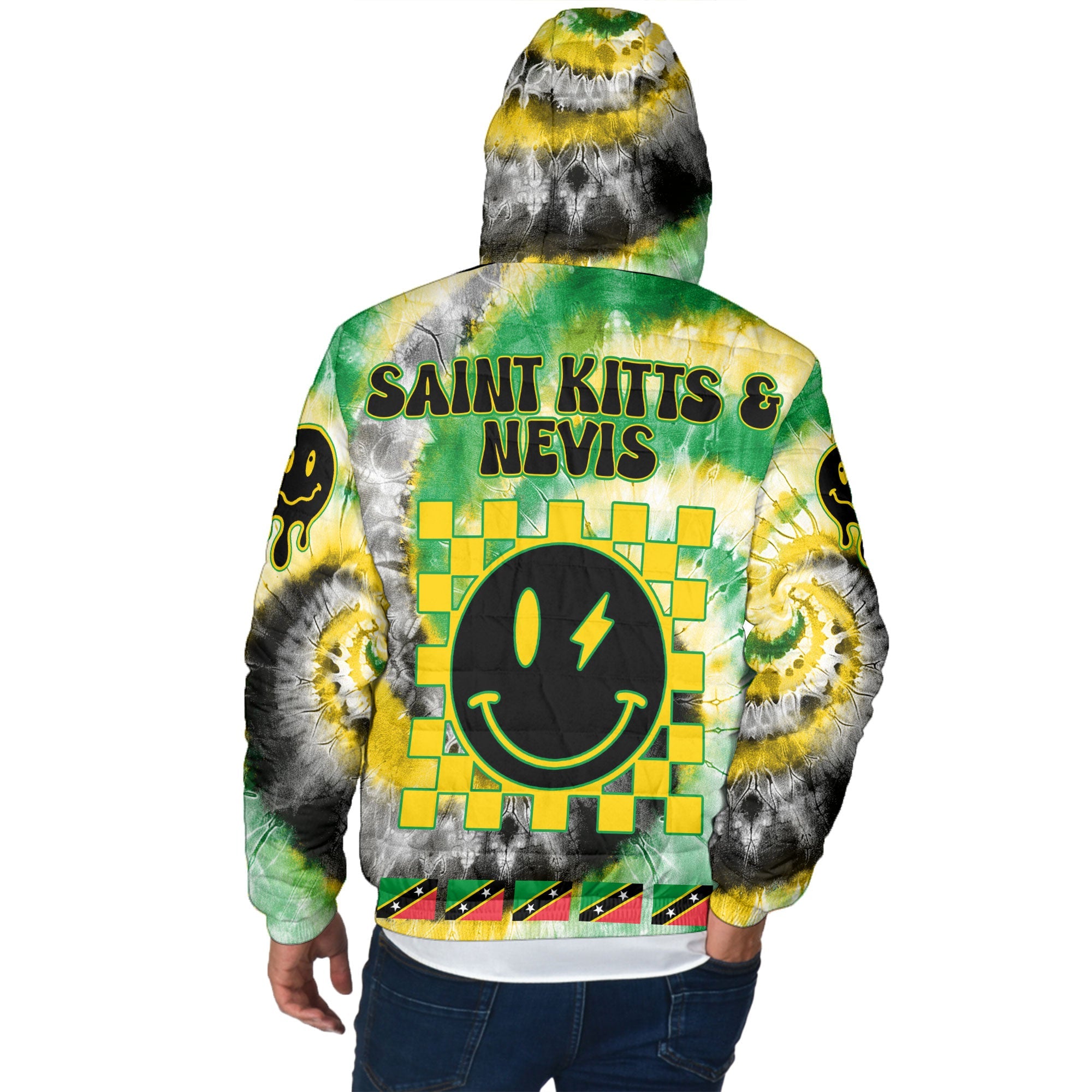 Saint Kitts And Nevis Men Hooded Padded Jacket Custom Tie Dye Style 3