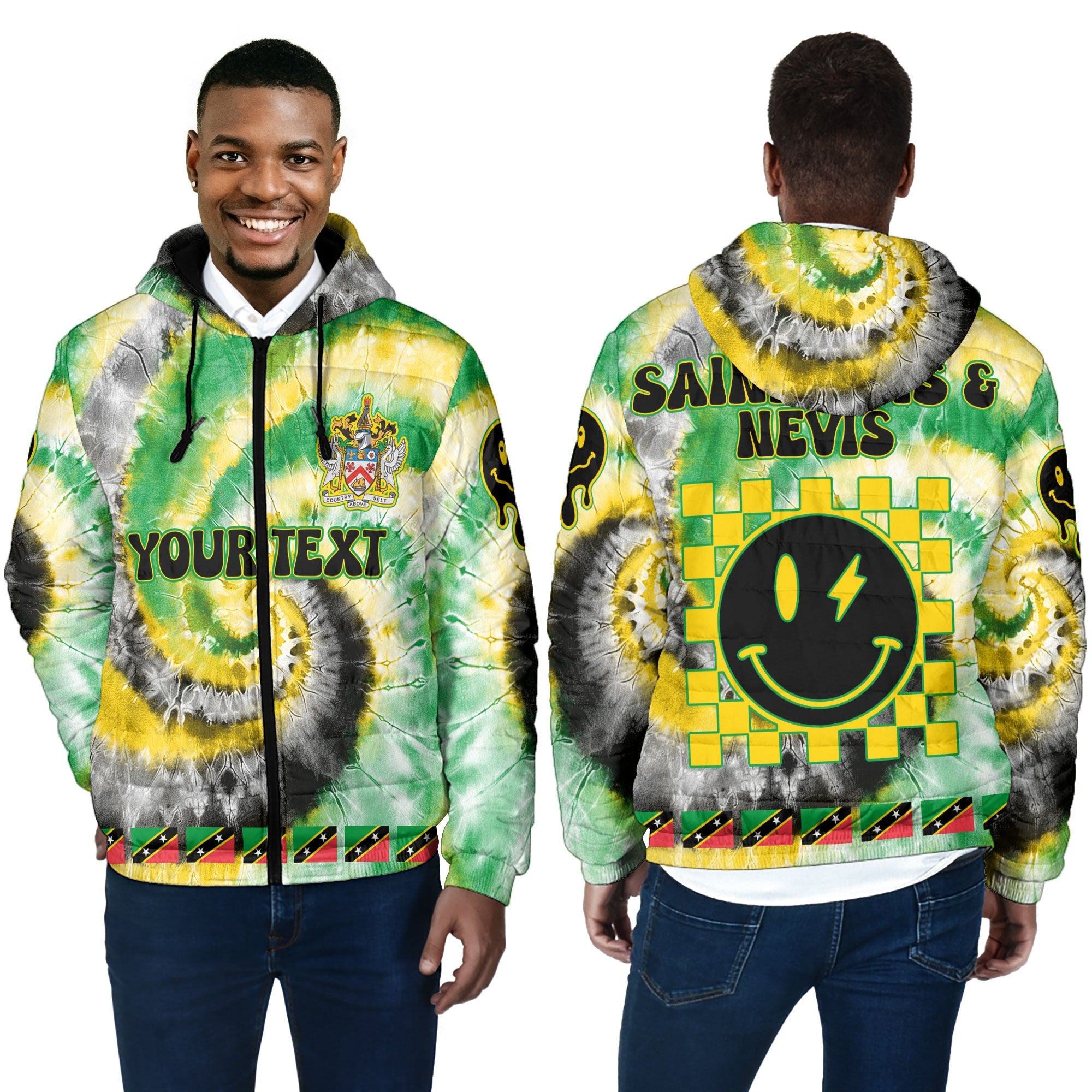 Saint Kitts And Nevis Men Hooded Padded Jacket Custom Tie Dye Style 4