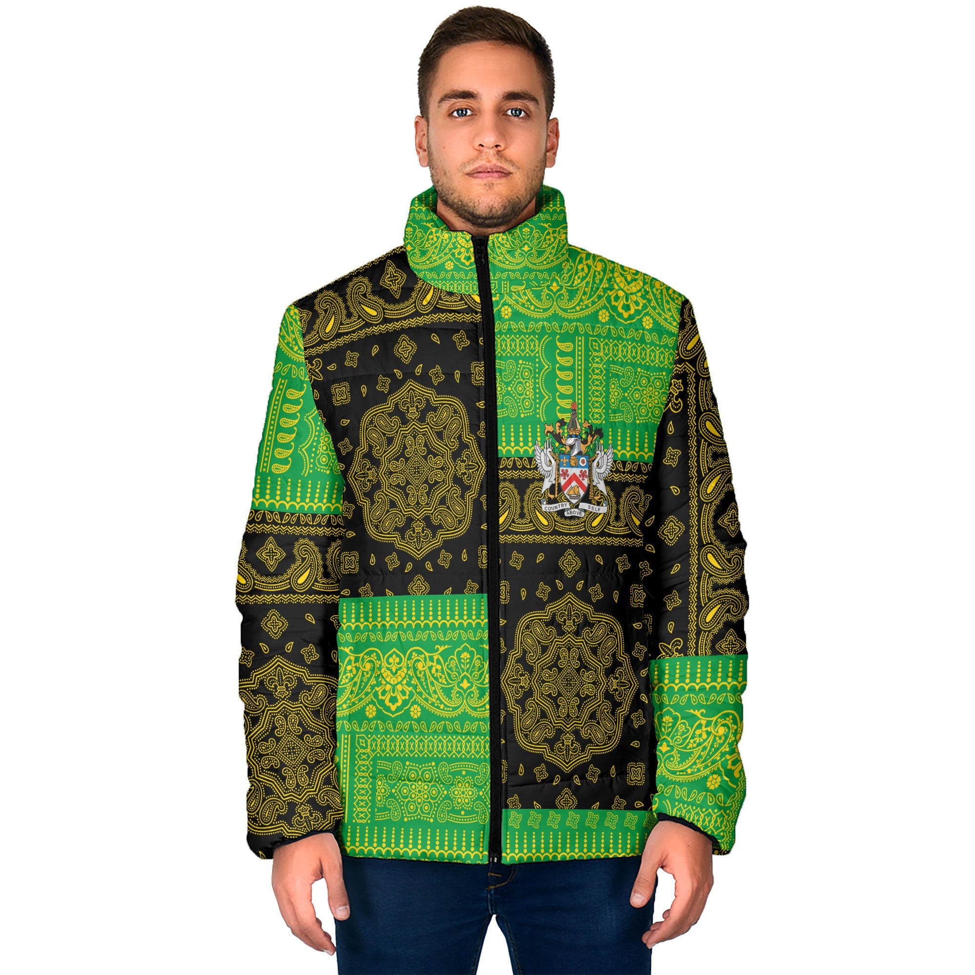 Saint Kitts And Nevis Men Padded Jacket Flag And Paisley Basic Style 1