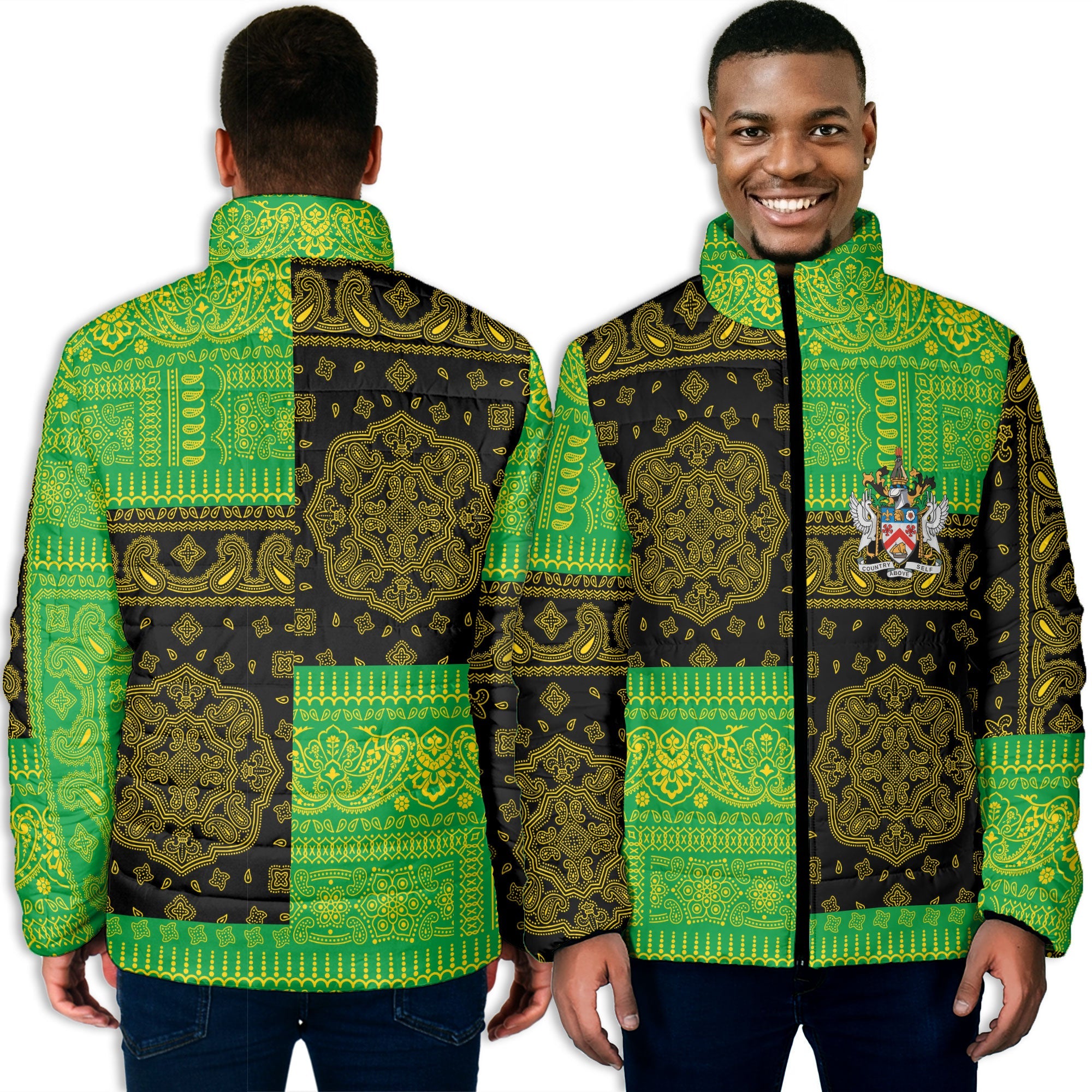 Saint Kitts And Nevis Men Padded Jacket Flag And Paisley Basic Style 3