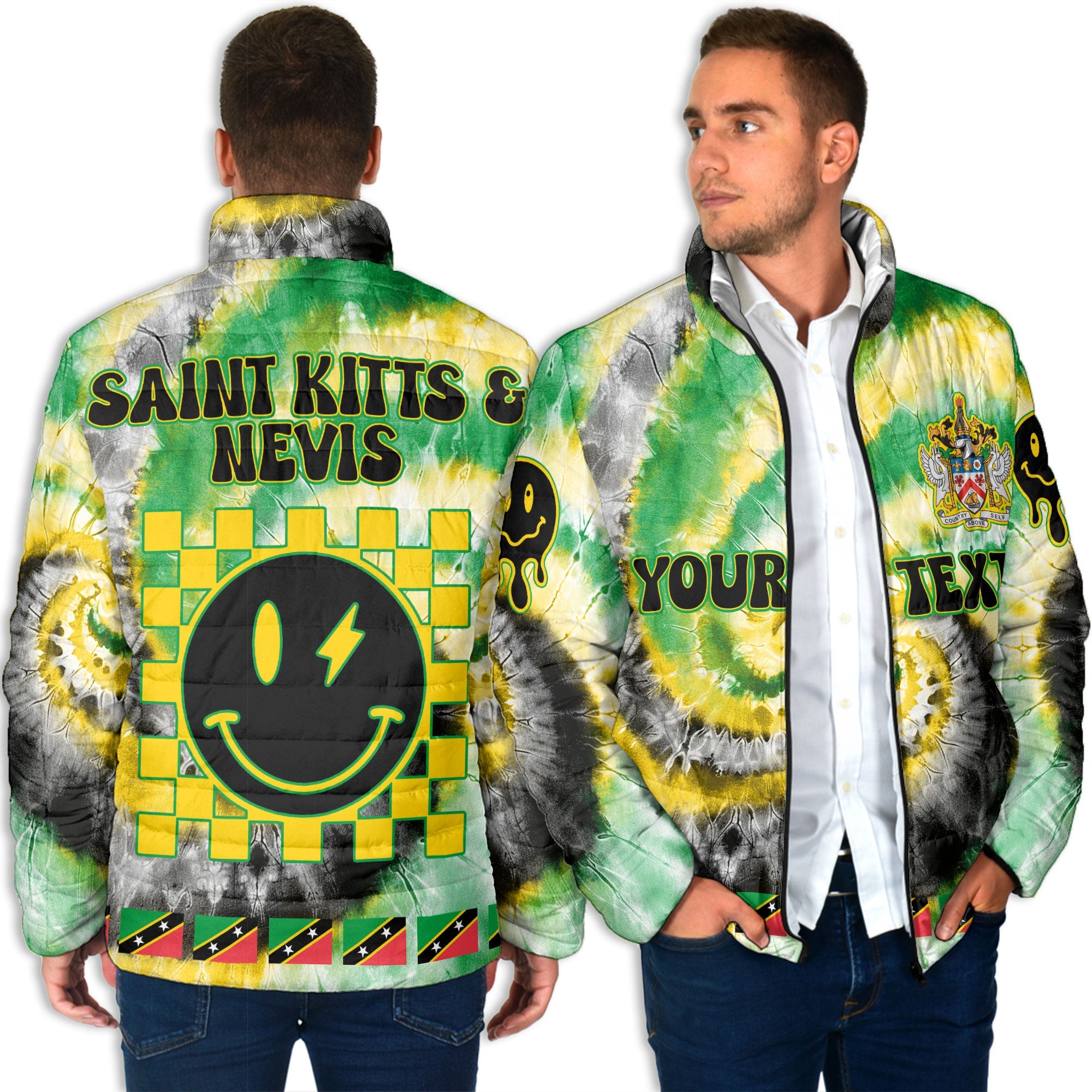 Saint Kitts And Nevis Men Padded Jacket Custom Tie Dye Style 4