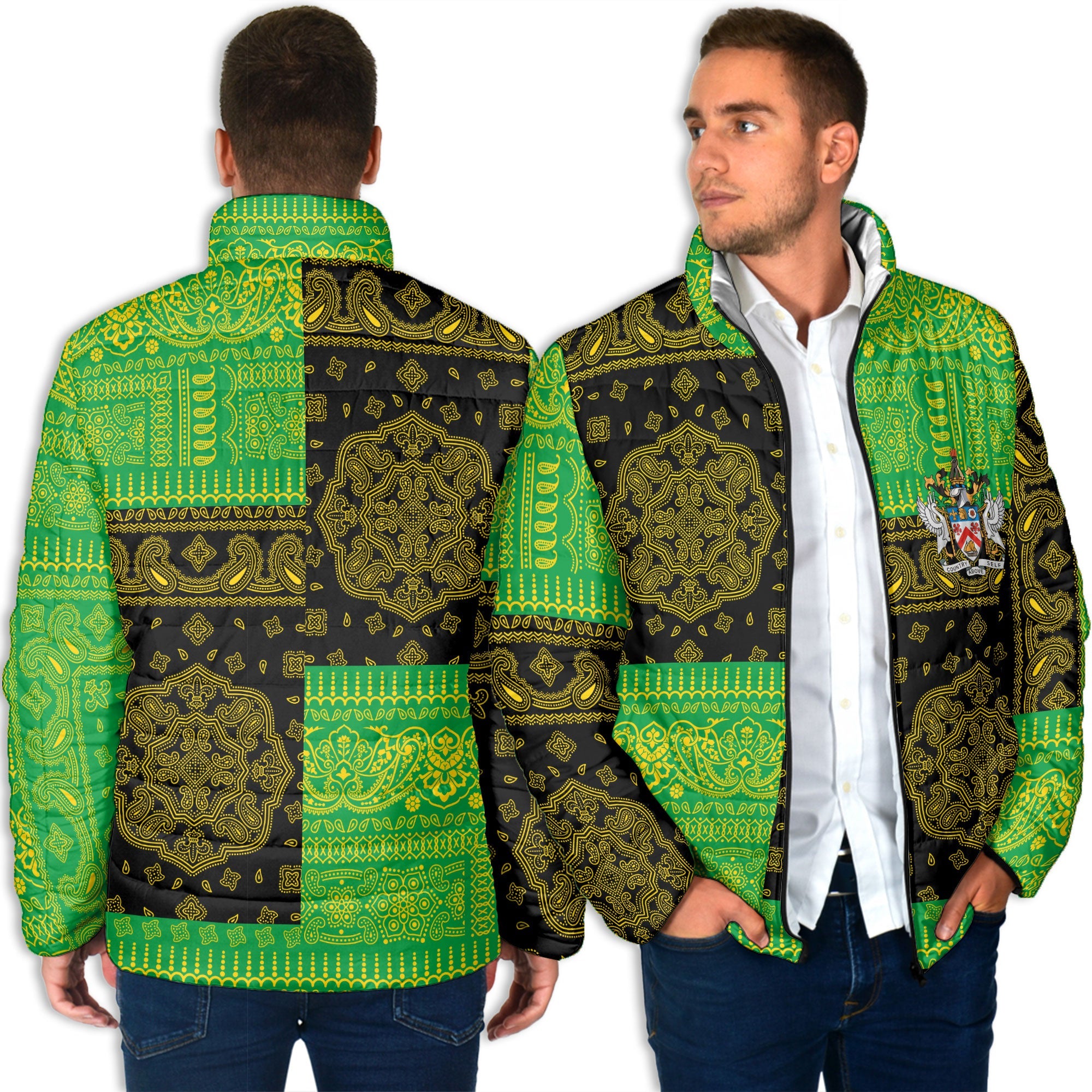 Saint Kitts And Nevis Men Padded Jacket Flag And Paisley Basic Style 4