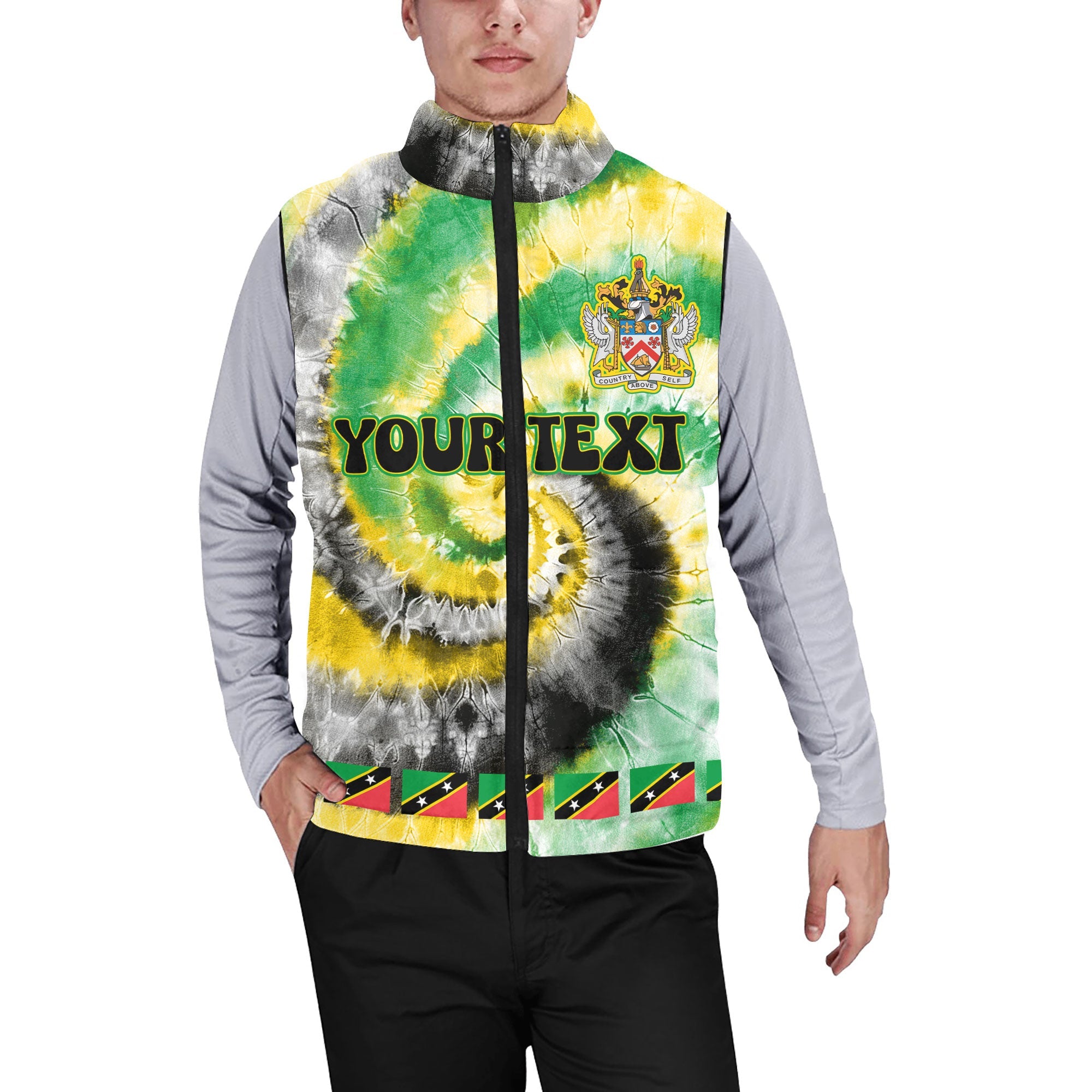 Saint Kitts And Nevis Men Padded Jacket Vest Custom Tie Dye Style 1