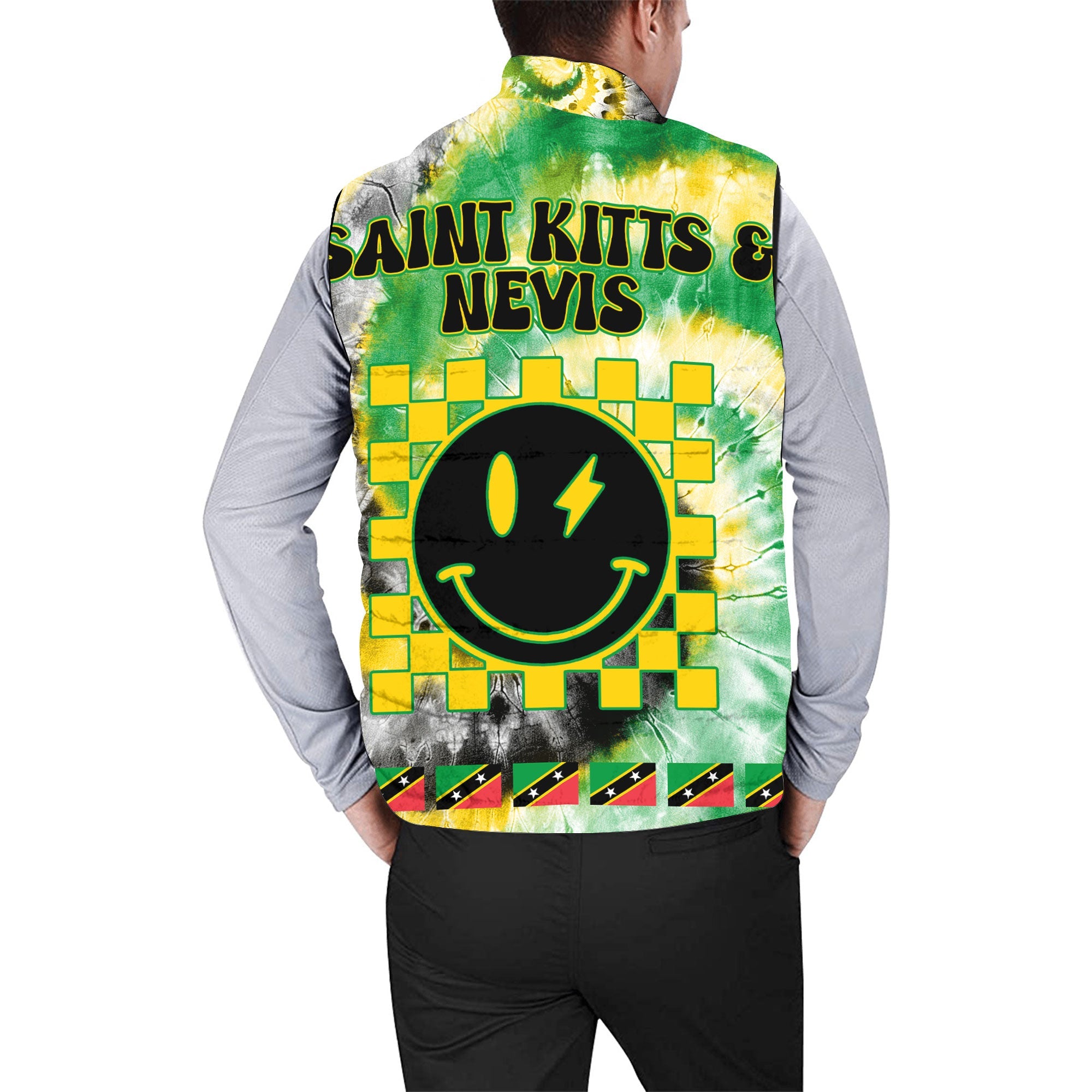 Saint Kitts And Nevis Men Padded Jacket Vest Custom Tie Dye Style 2