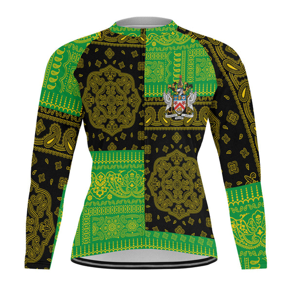 Saint Kitts And Nevis Raglan Men Cycling Jersey Long Sleeve Flag And Paisley Basic Style 1