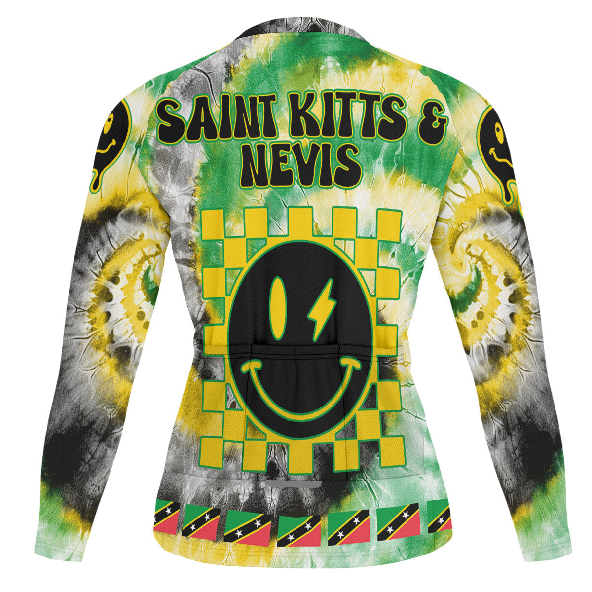 Saint Kitts And Nevis Raglan Men Cycling Jersey Long Sleeve Custom Tie Dye Style 1